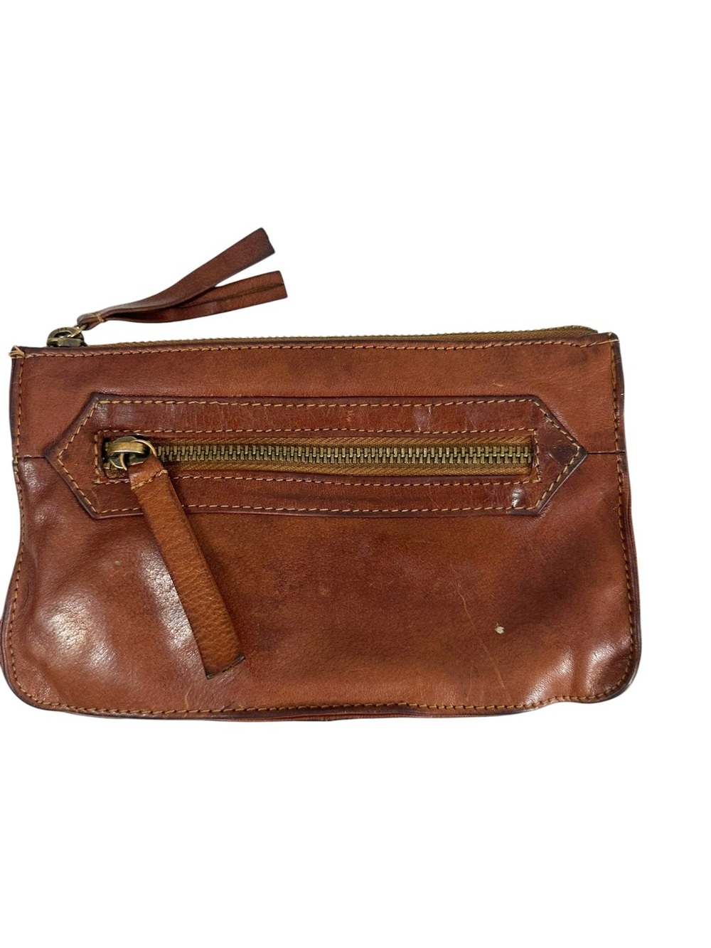 DAY & MOOD Smooth Brown Leather Small Zip Pouch